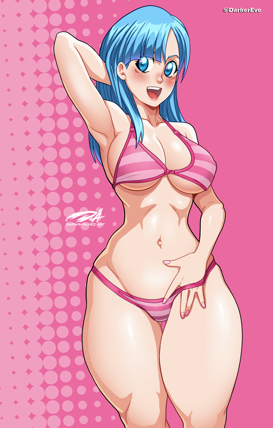 bikini, blush, bulma briefs, darkereve, dragon ball, female, female only, solo, teenager, young