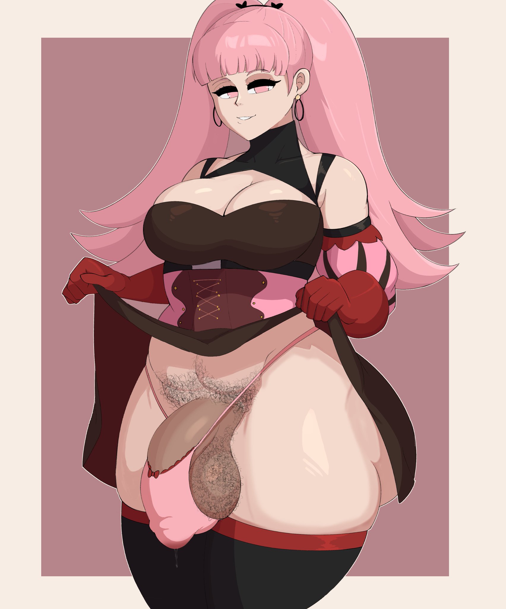 1futa, balls, big balls, big breasts, big penis, breasts, catpole, cleavage, clothed, dark penis, fire emblem, fire emblem: three houses, flaccid, futa only, futanari, hairy balls, hilda valentine goneril, huge cock, human, intersex, light skin, light-skinned futa, mostly clothed, penis, polecat (artist), pubic hair, revealing clothes, skirt lift, solo, solo futa, standing