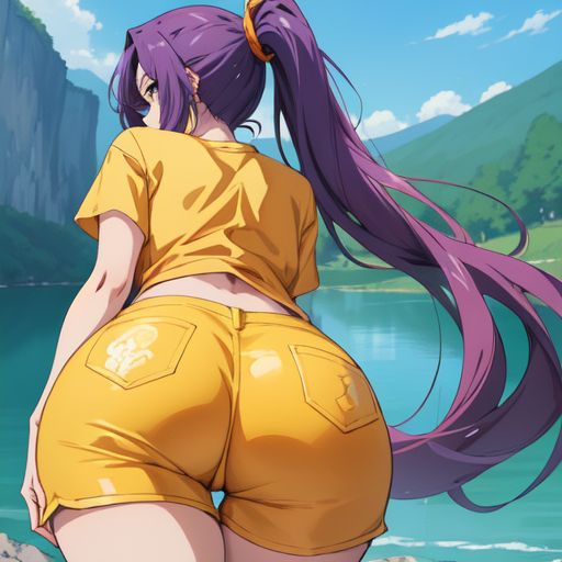 1girls ai_generated anime_style ass ass_focus back back_view backside big_ass big_butt booty brazilian clothed clothing female hand_on_ass hand_on_butt hand_on_hip hand_on_thigh hands_on_ass hands_on_hips huge_ass huge_balls iara_(tdm) lake long_hair nature_background ponytail purple_hair shorts solo thick_thighs tree turma_da_monica turma_da_monica_jovem wide_hips yellow_shirt yellow_shorts