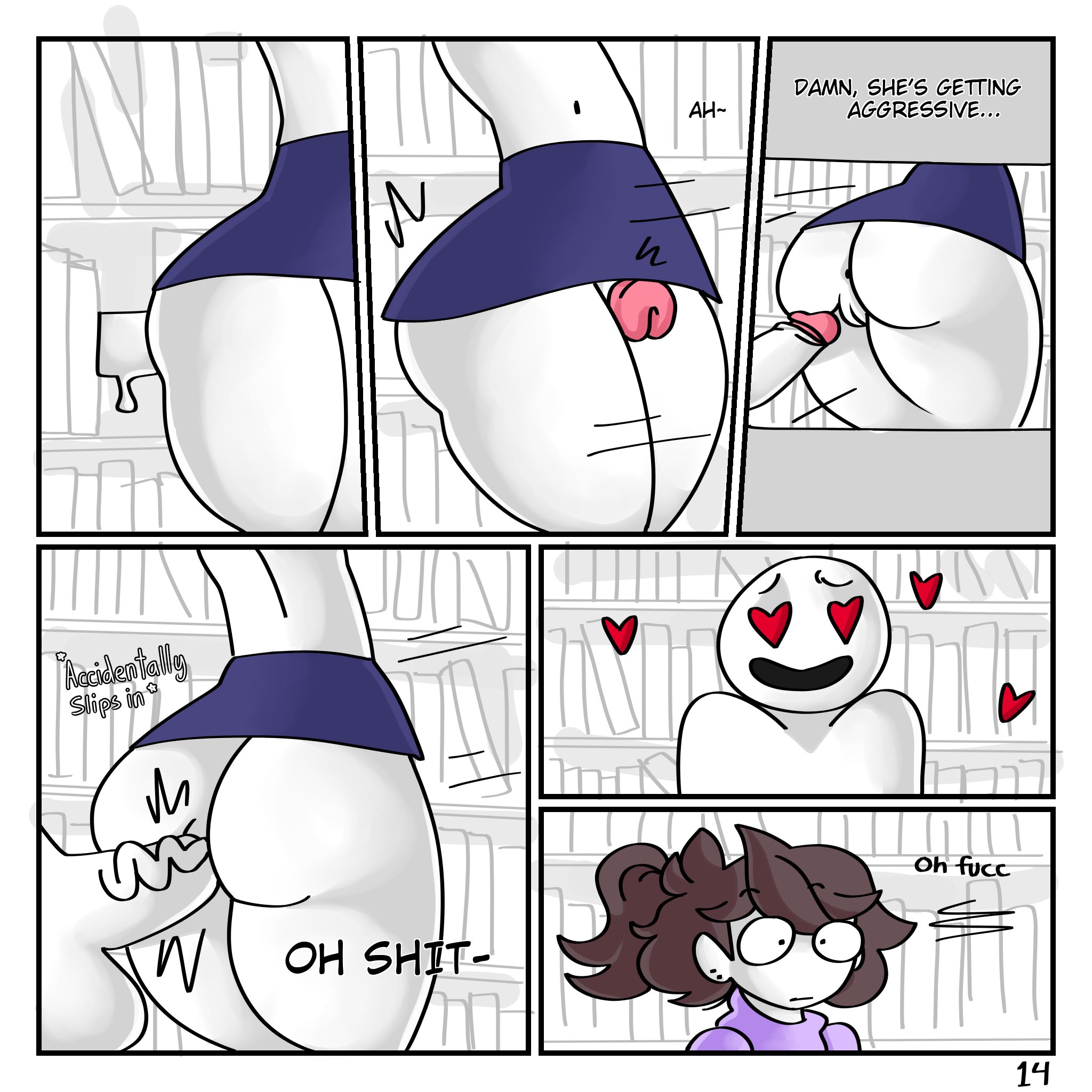 accidental circumstance, accidental penetration, anal, anal sex, anon, anor3xia, anus, ass, ass focus, big ass, big butt, big penis, bimbo, bottomless, breasts, bubble ass, bubble butt, busty, butt focus, comic, english text, female, height difference, huge ass, huge breasts, imminent anal, imminent anal sex, jaiden, jaiden (library), jaiden animations, jaidenanimations, larger female, library, male, miniskirt, mob face, page 14, partially colored, penis, presenting, presenting anus, presenting butthole, presenting hindquarters, shorter male, size difference, skirt, smaller male, surprise buttsex, taller female, text, thick ass, thick thighs, thigh sex, thighs, wide hips, youtube, youtuber