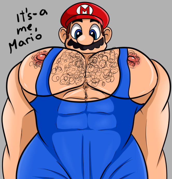 1boy 2024 bara body_hair bublijoestar digital_drawing_(artwork) digital_media_(artwork) italy joke_art male male_only mario mario_(series) mario_and_luigi_(series) moustache muscular muscular_male nintendo nipples red_hat sfw trousers