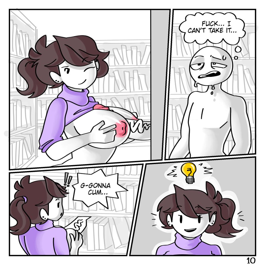 1boy 1girls anon anor3xia big_breasts big_penis bimbo brown_hair busty comic english_text height_difference huge_breasts imminent_anal imminent_anal_sex imminent_sex jaiden jaiden_animations larger_female library mob_face outercourse page_10 paizuri shorter_male size_difference smaller_male straight taller_girl topless youtube youtuber