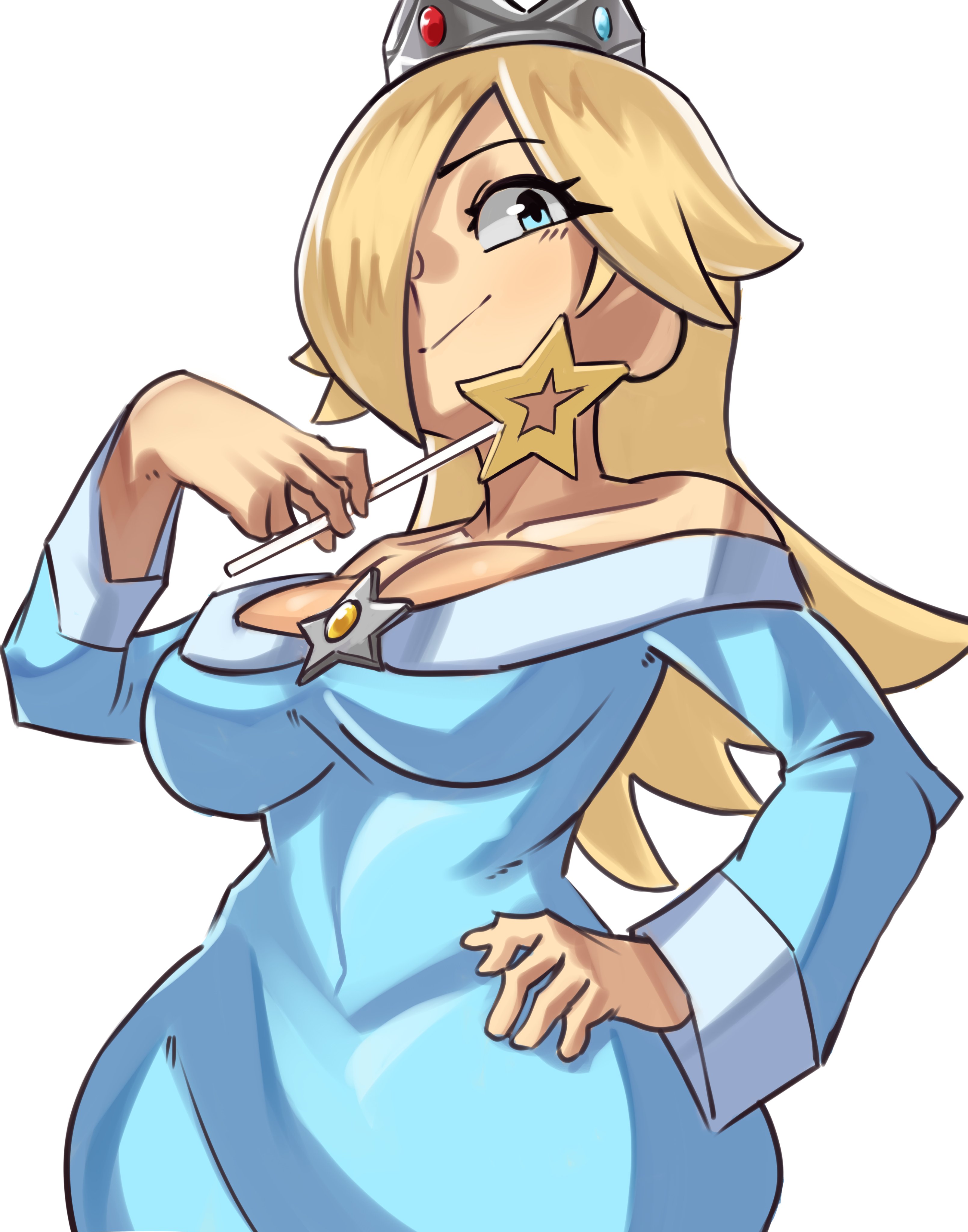 1girls, blonde hair, blue eyes, breasts, female, female only, mario (series), moxydrawsmore, nintendo, princess rosalina, solo, super mario galaxy