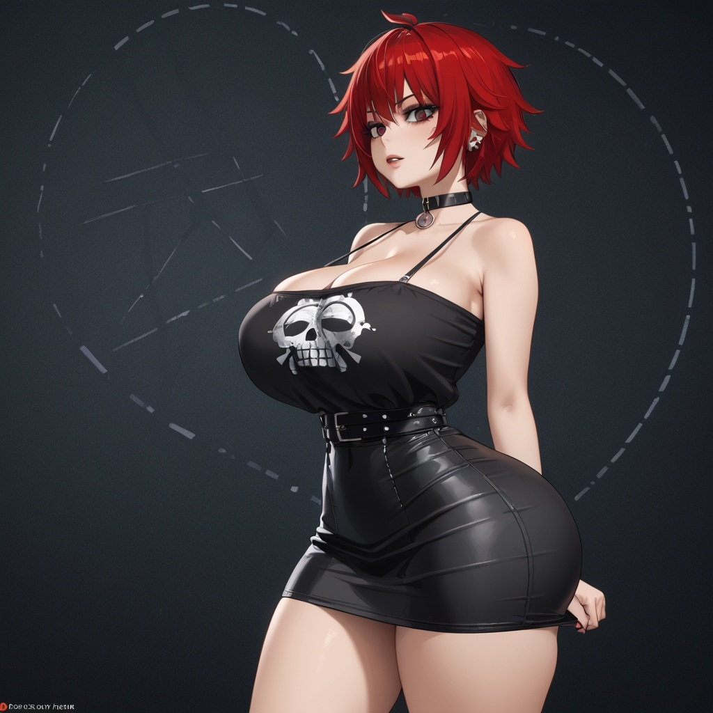 ai_generated big_ass big_breasts choker emo goth red_hair tight_clothing wide_hips