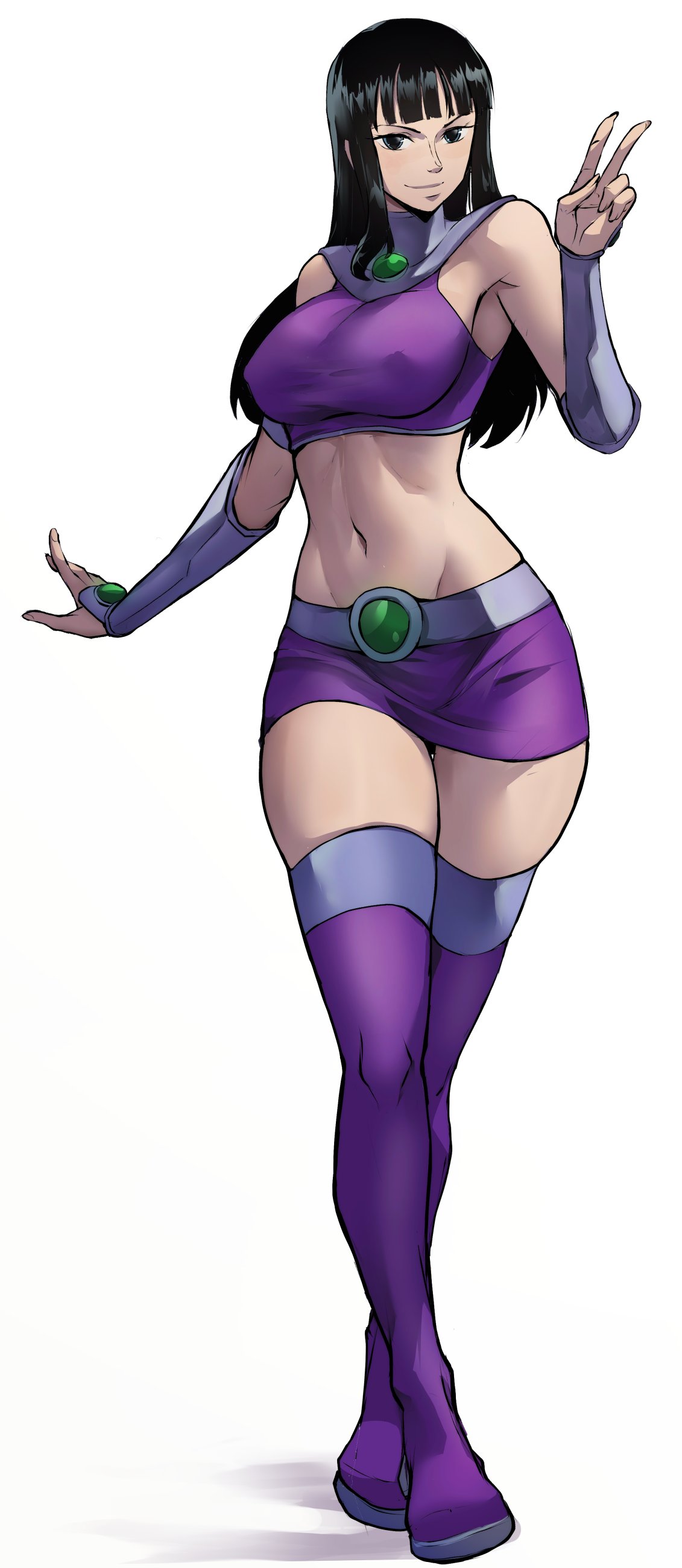 black_hair female female_only foonie foonie_xd huge_breasts large_breasts midriff miniskirt nico_robin one_piece pre-timeskip starfire_(cosplay) tagme teen_titans thick_thighs thighs