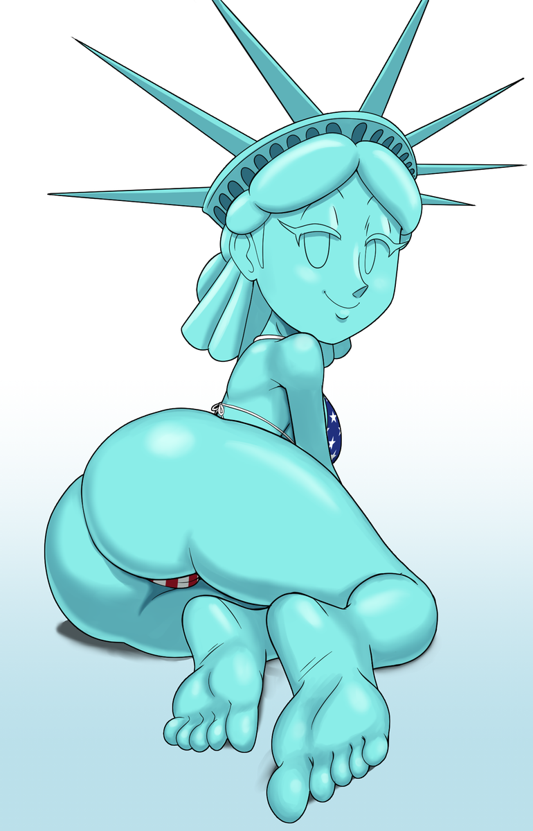 1girls american_flag american_flag_bikini bedroom_eyes big_ass breasts feet foot_fetish foot_focus looking_at_viewer looking_back metallic_body smile statue_of_liberty tagme tansau white_skin