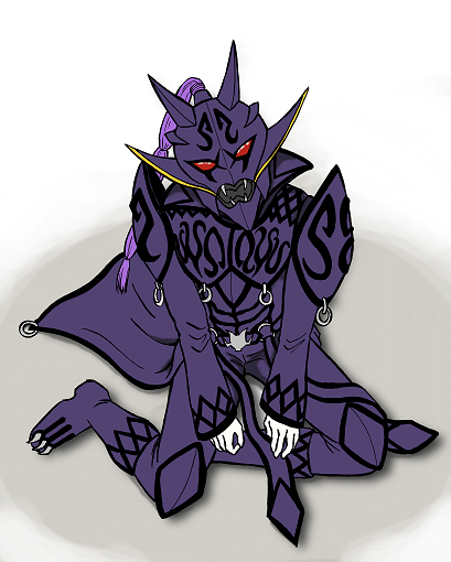 1boy 2_horns armor coat dragon dragon_whiskers gravure imagin kamen_rider kamen_rider_den-o_(series) legs_out looking_at_viewer looking_up looking_up_at_viewer male_focus male_only on_floor on_ground pinup pinup_pose ponytail posing purple_armor purple_hair red_eyes rings ryutaros sitting sitting_on_side small_fangs solo up_view view_from_above whiskers white_gloves