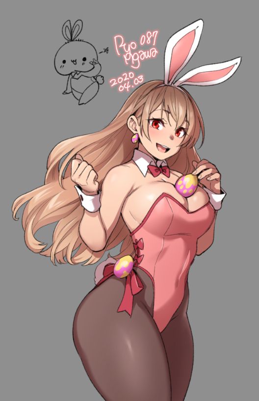 1girls, big breasts, breasts, bunny ears, bunny girl, bunnysuit, cleavage, easter egg, egg, female, female only, large breasts, pantyhose, ryo agawa, solo, thick thighs, wide hips