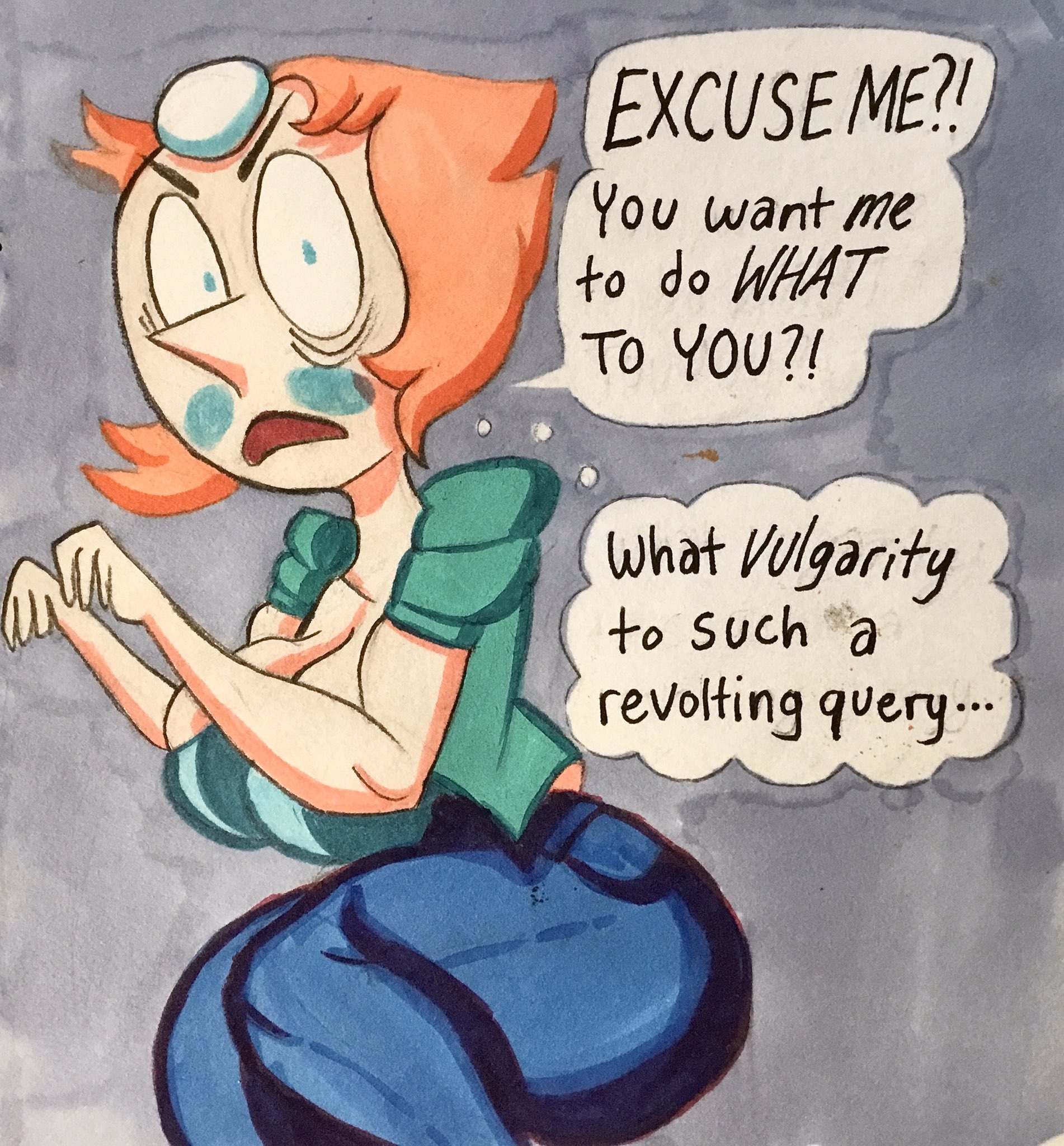 1girls, blush, cartoon network, english text, female, female focus, female only, jeans, offscreen character, pearl (steven universe), pov, sinnni97, steven universe, tagme, wide hips