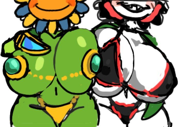 big breasts, bikini, bikini top, breasts, electronic arts, flora fauna, flower, flower girl, lanjin4982, large breasts, plant, plant girl, plants vs zombies, plants vs. zombies, popcap games, pvz, sun pharaoh (pvz), sunflower, sunflower (pvz), thick thighs, vampire sunflower (pvz)