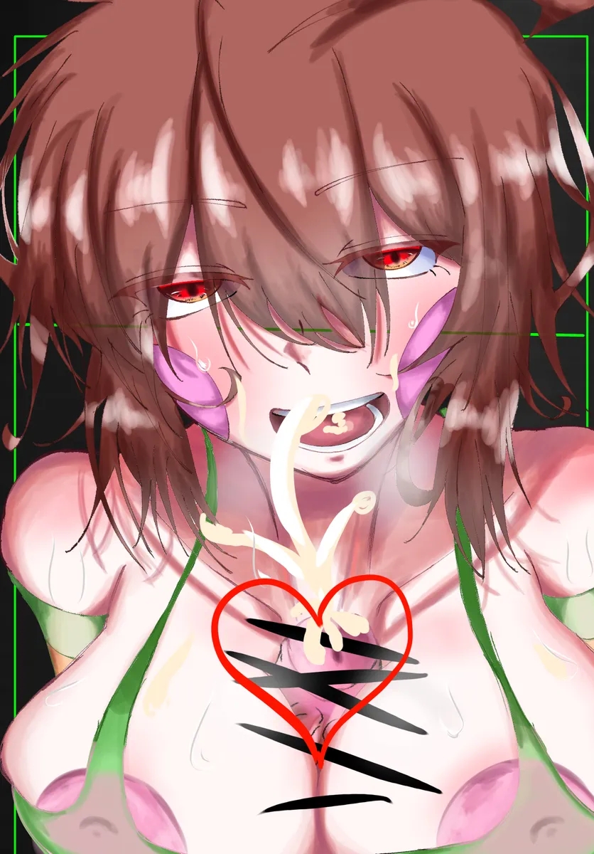1girls, artist request, bikini, bikini top, black bars, blowjob, chara, cum, cum on breasts, cumshot, female chara, heart symbol, medium breasts, paizuri, red eyes, titfuck, titjob, undertale, undertale (series)