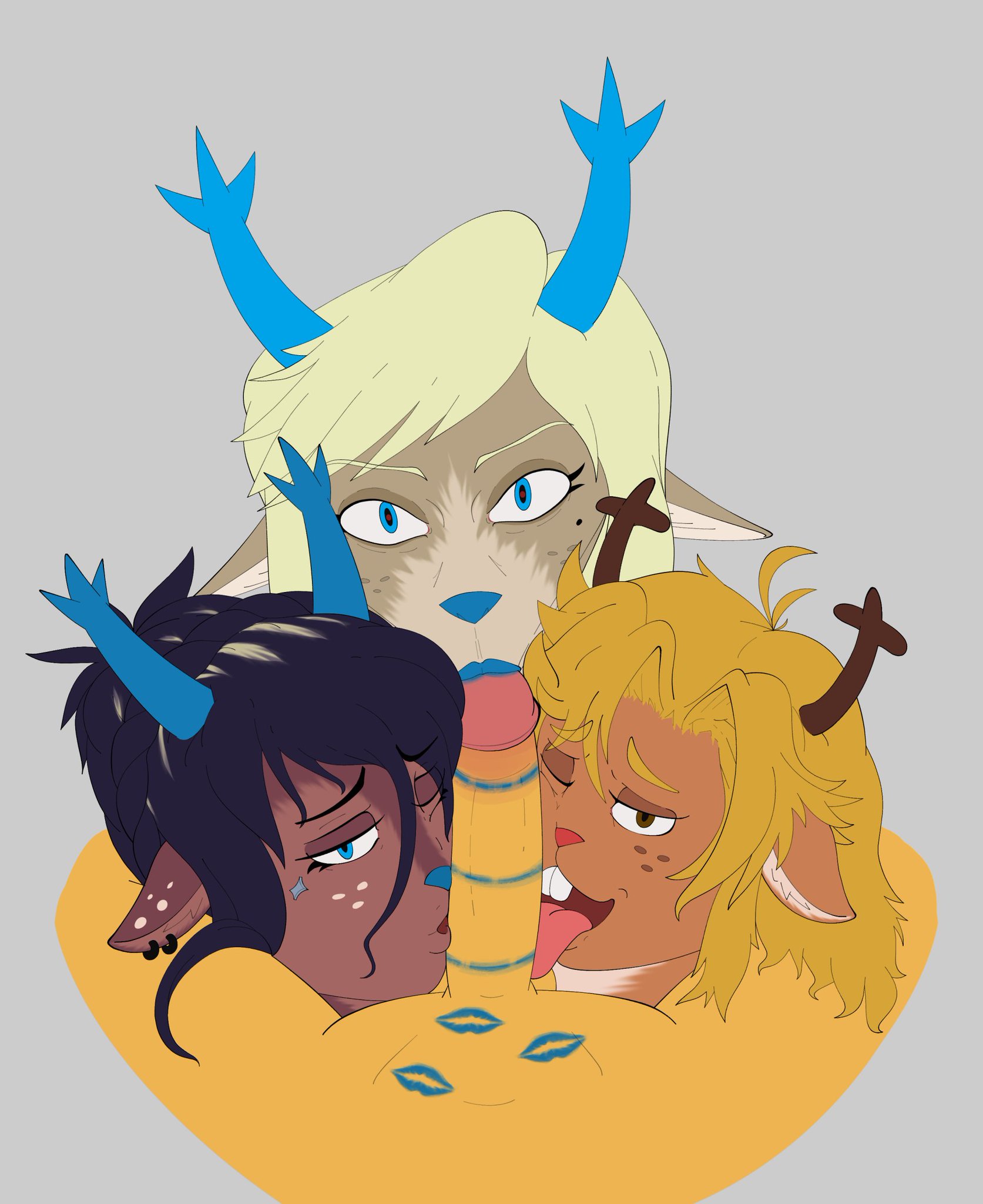 1boy, 3girls, 3girls1boy, anthro, artist request, carol holiday, cervid, deer, deer girl, deltarune, deltarune chapter 4, dess holiday, doodle, female, female focus, female on human, fffm foursome, foursome, furry, human, human on anthro, kissing penis, kris (deltarune), licking penis, male, male on anthro, mother and daughter, multiple girls, noelle holiday, oral, oyakodon, penis, shimaidon, sketch, twitter link, undertale (series)