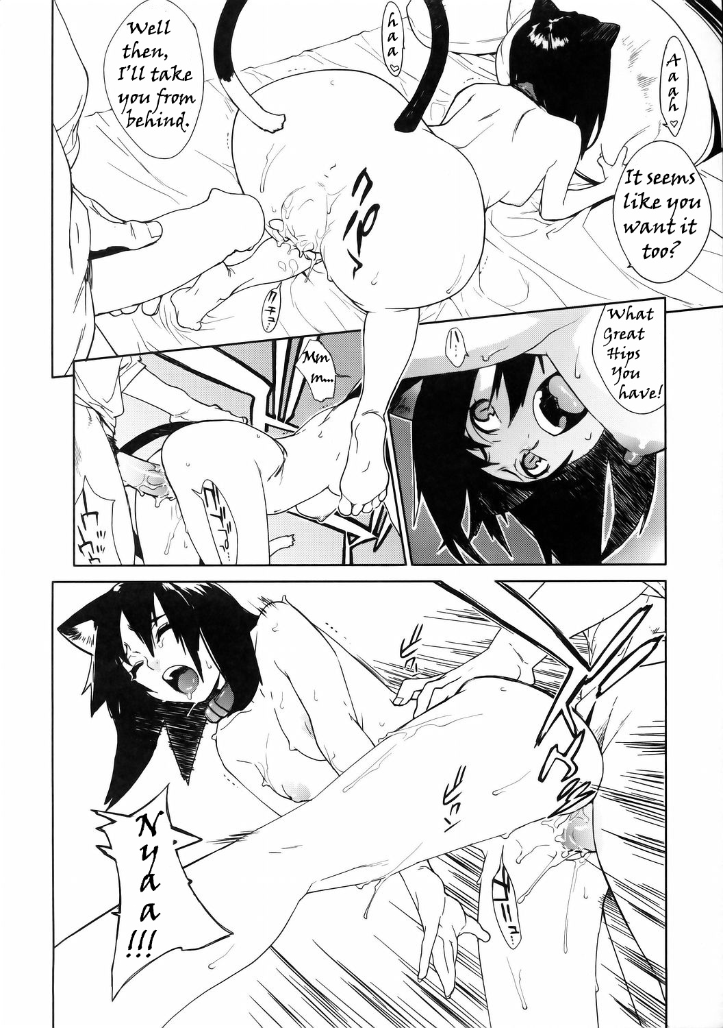 animal_ears ass black_hair breasts cat_ears choker collar comic copyright_request cum english_text highres monochrome nipples nude penis poorly_translated sex short_hair tail thighhighs translated vaginal_penetration wet yukimi