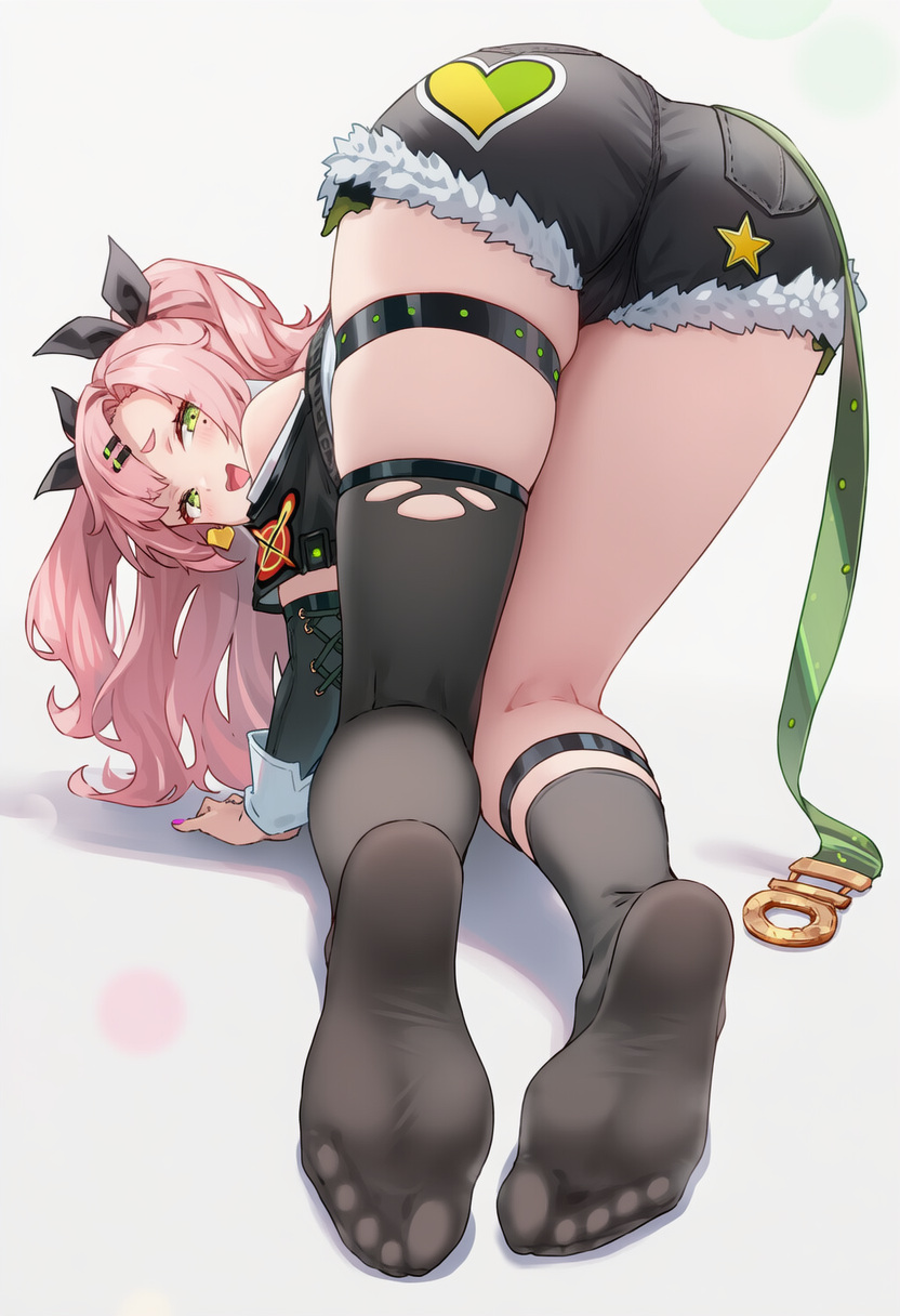 ass, ass up, big ass, nicole demara, pink hair, shorts, socks, zenless zone zero