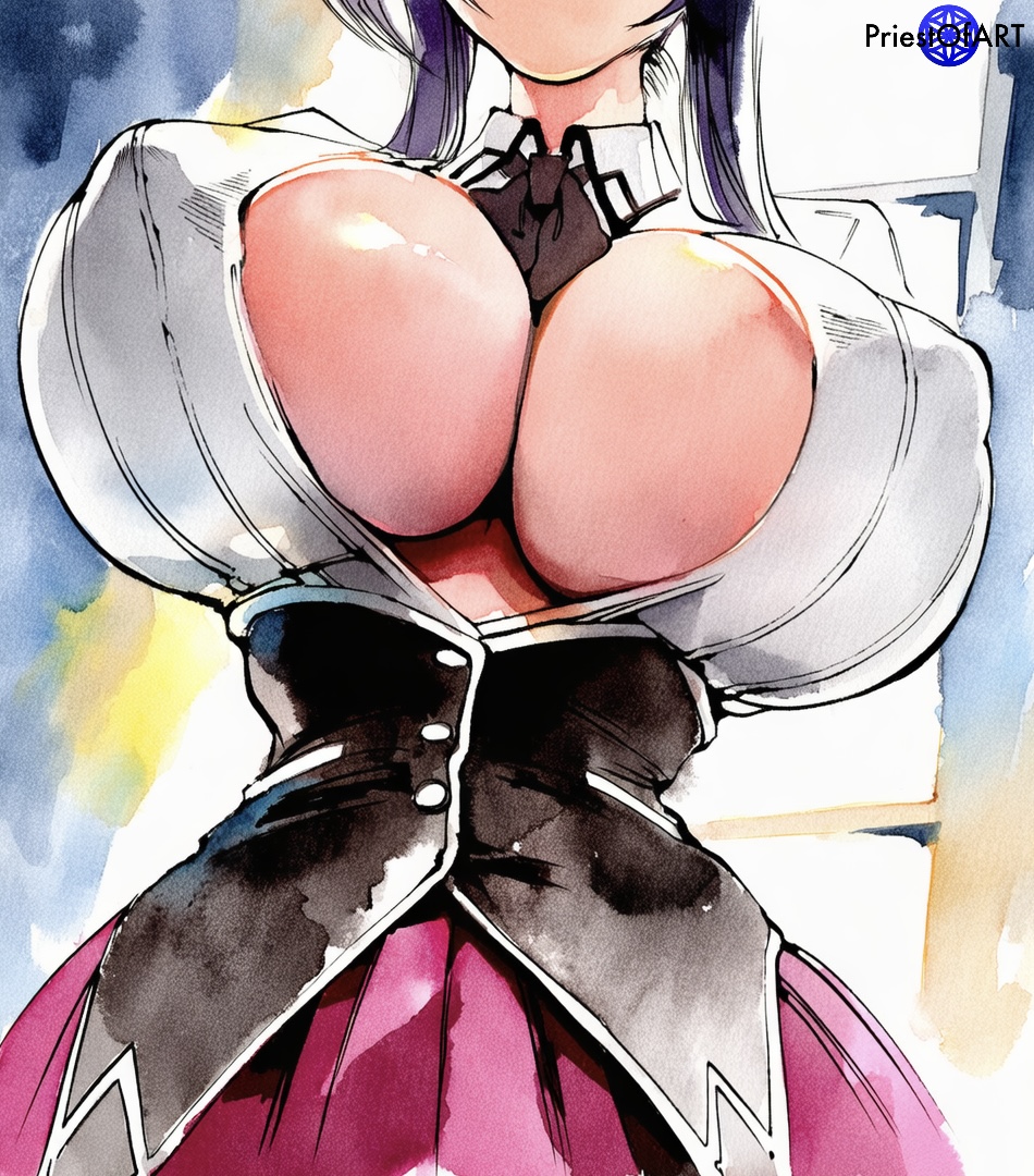 1girls, ai generated, akeno himejima, big breasts, black hair, breasts, busty, classroom, cleavage, curvy, curvy figure, faceless, female, female only, high school dxd, huge breasts, indoors, long hair, narrow waist, ponytail, priestofart, school, school uniform, shiny, upper body, very long hair, watercolor, watercolor (artwork), watermark