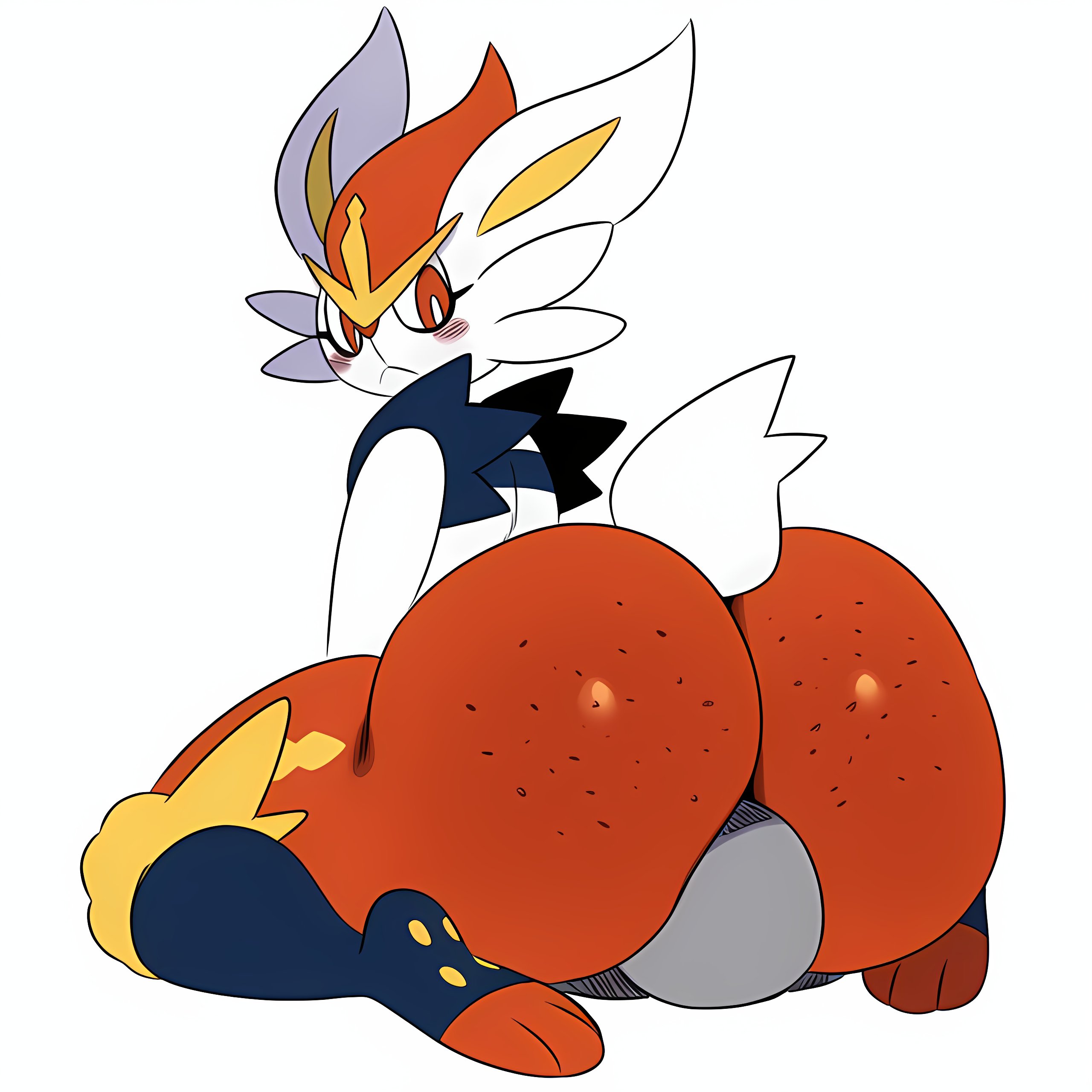 ai generated, ass, ass on face, big ass, cinderace, face on ass, facesitting, fat ass, looking back, lying on back, pokemon, thighs