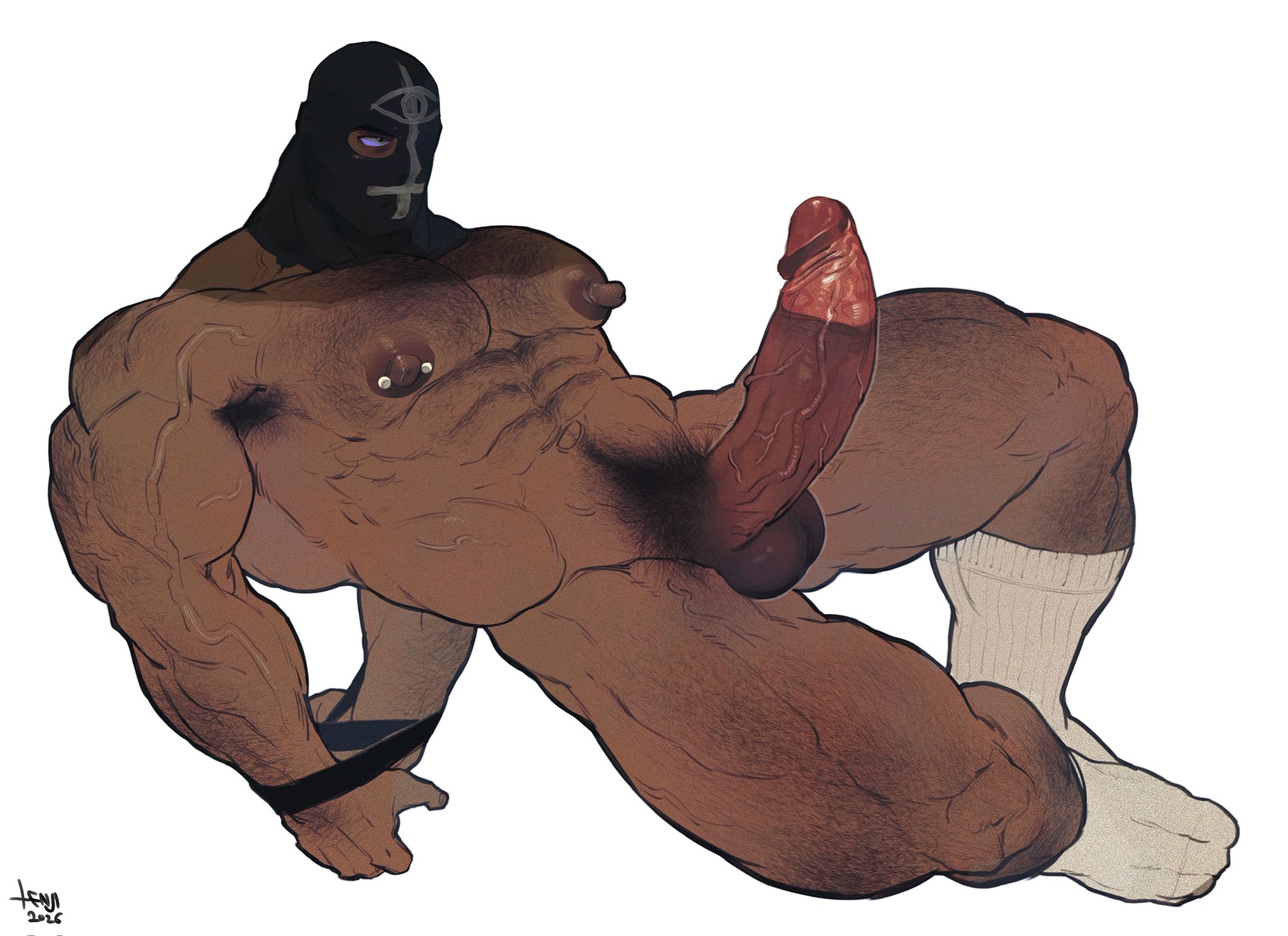 1boy, abs, armpit hair, bara, big penis, blush, boner, completely nude, daddy, dilf, erect penis, erection, gay, hairy, hairy armpits, hairy chest, hairy legs, hairy male, horror, huge cock, killer, large penis, male, male only, maniac, mask, masked, masked male, muscular, muscular male, nude, nude male, pecs, pubic hair, solo, solo male, ten g89, thick penis, tied hands, tied up, veiny penis, zodiac