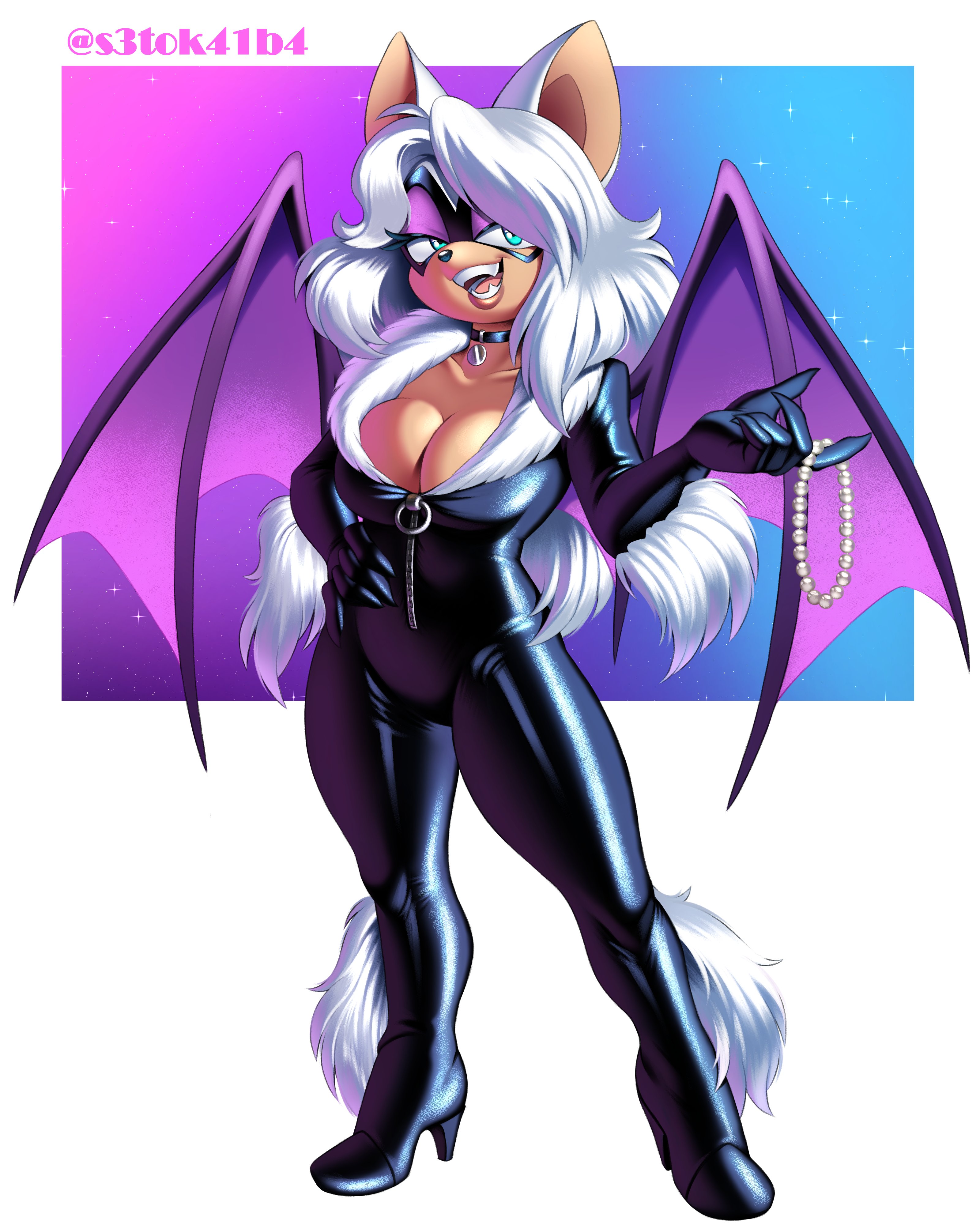 1girls, 2025, alternate hairstyle, anthro, anthro female, barely contained, barely contained breasts, barely fits, batwings, big breasts, black cat (cosplay), bodysuit, breasts, breasts too big, bursting breasts, catsuit, choker, cleavage, collar, cosplay, crossover, crossover cosplay, curvaceous, curvaceous body, curvaceous female, curvaceous figure, curvaceous hips, curvy, curvy body, curvy female, curvy figure, curvy hips, domino mask, eyelashes, eyemask, eyeshadow, female, female only, furry, green eyes, high resolution, highres, hips, huge breasts, large breasts, long hair, marvel, marvel comics, mask, masked, masked female, massive breasts, necklace, pearl necklace, rouge the bat, s3tok41b4, sega, shiny, shiny breasts, shiny clothes, shiny skin, skin tight, sonic (series), sonic the hedgehog (series), spider-man (series), strained zipper, thick, thick breasts, thick hips, thick thighs, thief, tight clothes, tight clothing, tight fit, white fur, white hair, wide hips, wings, zipper