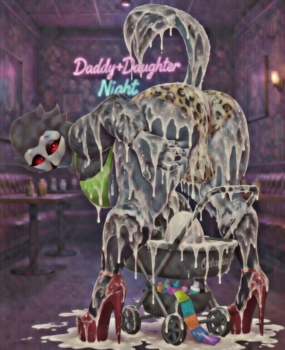 cum high_heels neon_lights stolas_(helluva_boss) stroller