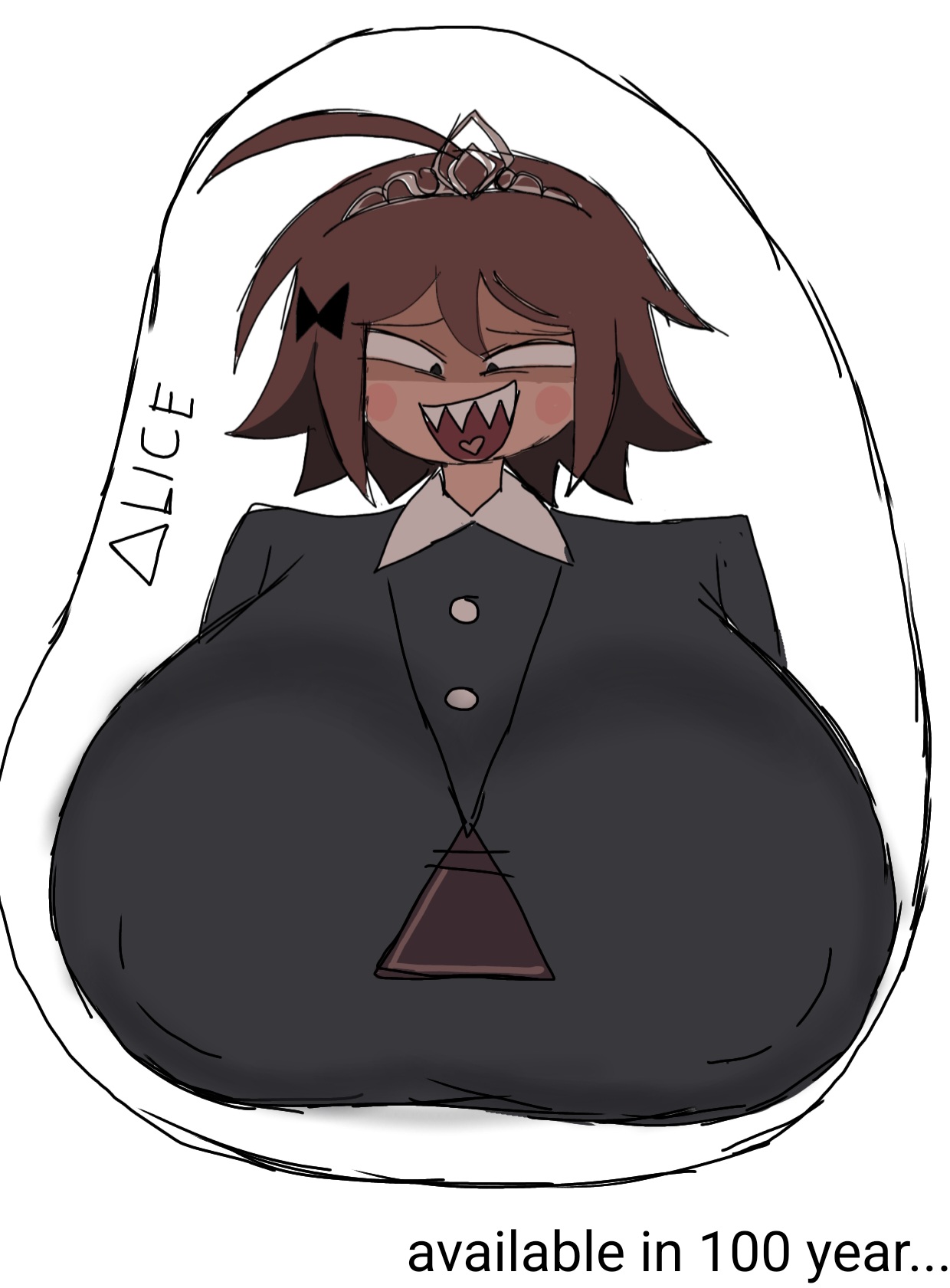 1girls, alice (fundamental paper education), big breasts, breasts bigger than head, brown hair, brown skin, female, fundamental paper education, meme, meme reference, momiji (artist), mousepad, mousepad design