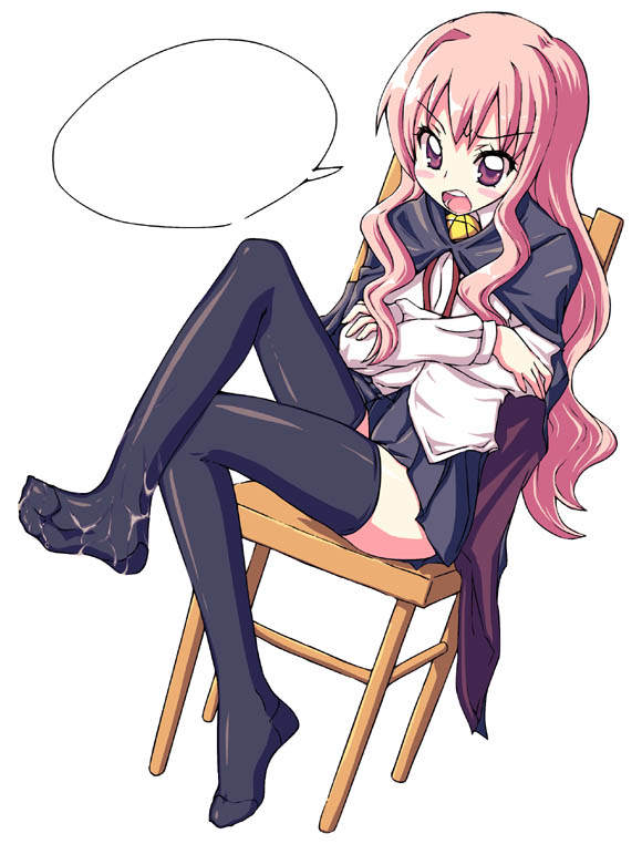 blush chair clothing cum cum_on_body cum_on_feet cum_on_lower_body feet kimarin long_hair louise_francoise_le_blanc_de_la_valliere pink_hair skirt stockings thighhighs zero_no_tsukaima