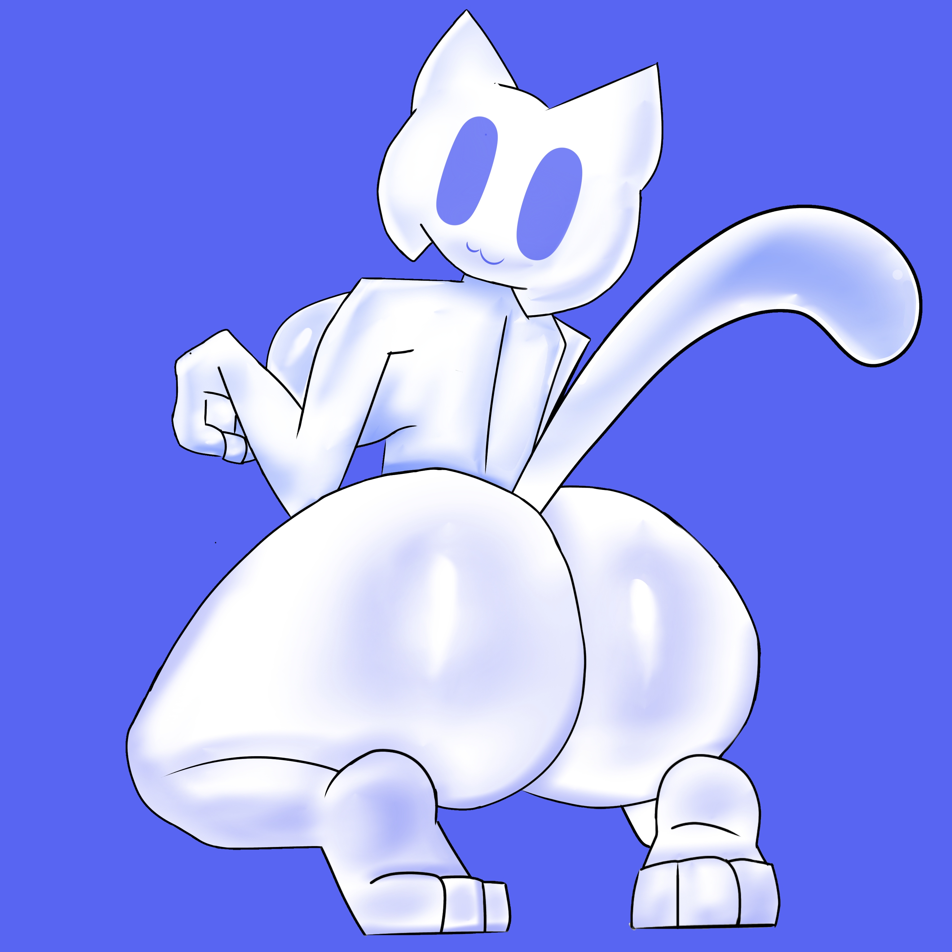 1girls, behind view, big ass, big breasts, blue background, cat girl, cat tail, clyde (discord), cute, discord, discord (app), discord logo, feline, female, girl only, girls only, kitten, kneeling, looking at viewer, looking behind, wtah (artist)
