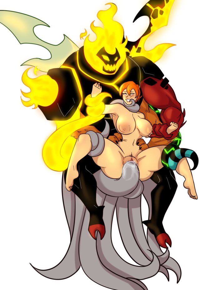 1boy, 1girls, ben 10, ben 10 (classic), big ass, big breasts, breasts, clitoral hood, clitoris, completely nude, erect clitoris, future gwen, future gwen (ben 10,000), gwen tennyson, kevin 11000, kevin levin, large ass, large breasts, nude, orange hair, redhead, restrained, sex, tentacle, tentacle sex, thick thighs, tinkybox, vaginal penetration, white background, wide hips