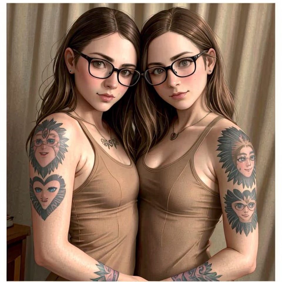 ai_generated clone clonecest clones glasses identical_twins symmetrical_docking tank_top tattoo tattoos twincest twins yuri