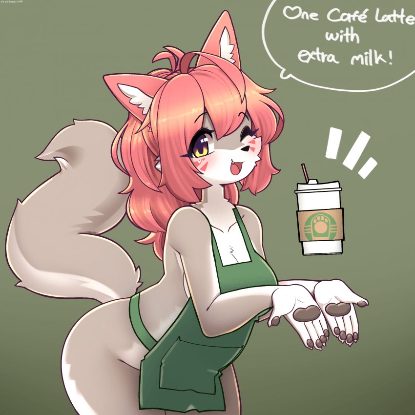 1girls anthro apron apron_only ass ass_up coffee coffee_cup female female_focus female_only fur furry lisitsa12 tagme tagme_(artist) tagme_(character) tail