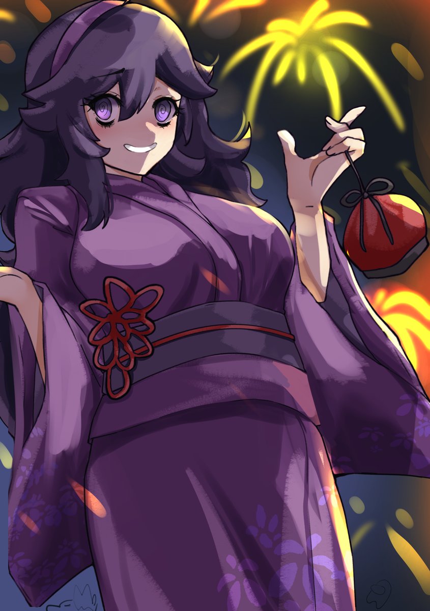 1340smile 1girls big_breasts breasts female game_freak hairband hex_maniac long_dress long_hair looking_at_viewer nintendo pokemon pokemon_xy purple_eyes purple_hair smile solo standing tagme