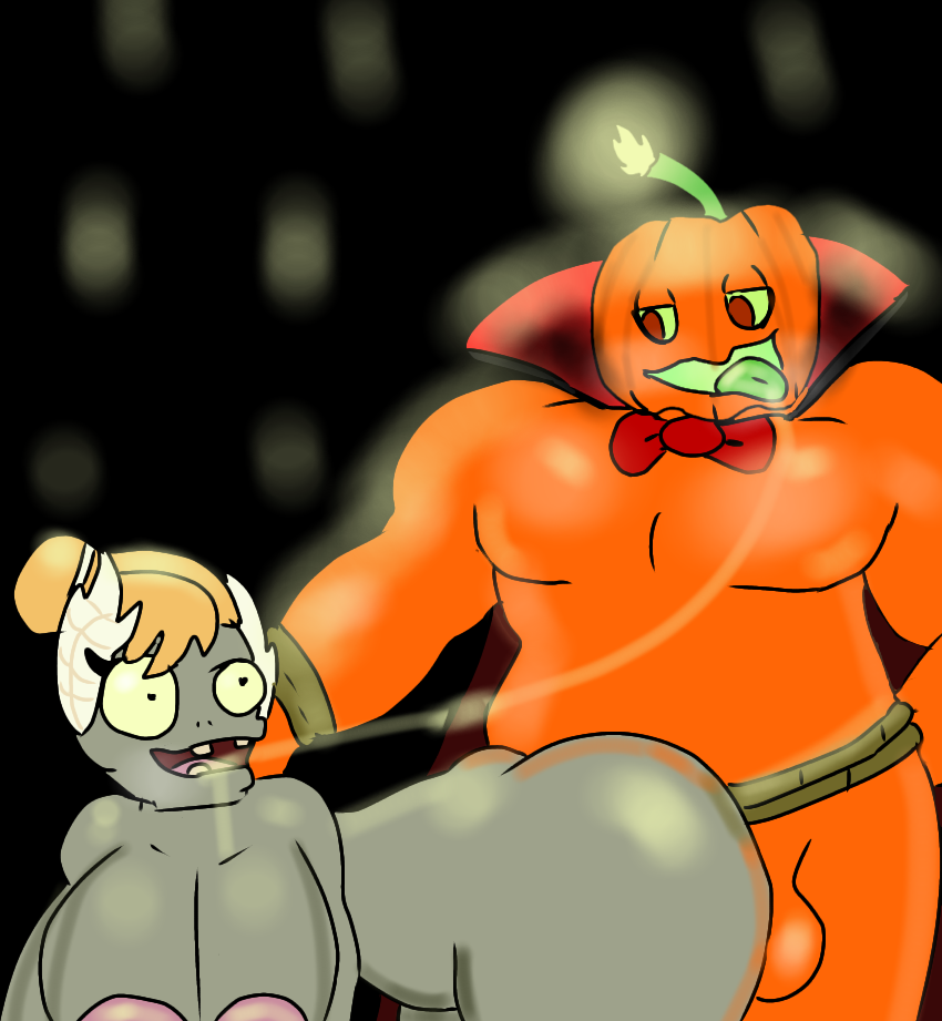 belt big_ass big_breasts clothed_male_nude_female flora_fauna jack_o'_lantern_(pvz) plant_humanoid plants_vs_zombies sex_from_behind zesszoss2 zombie