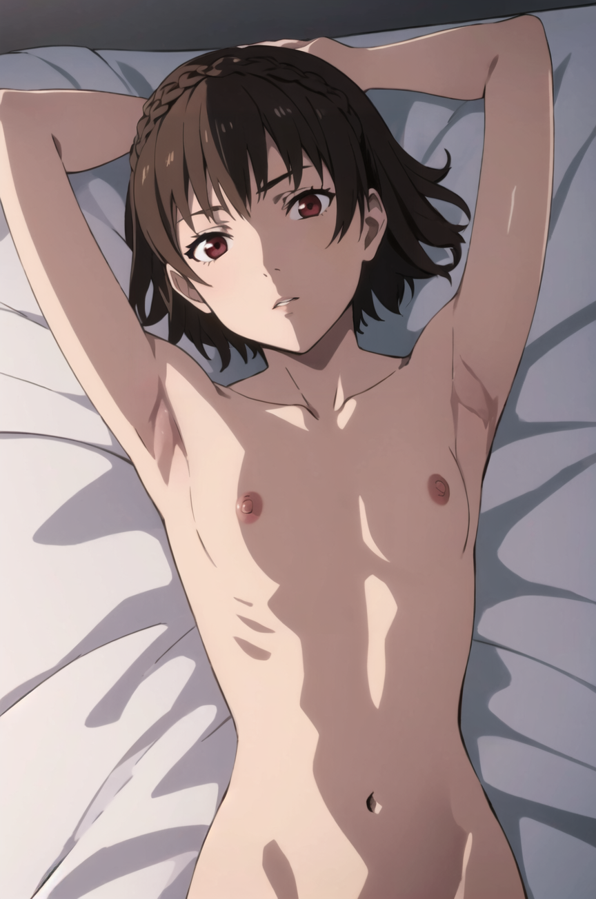 ai_generated arms_up athletic_female makoto_niijima naked persona persona_5 submissive