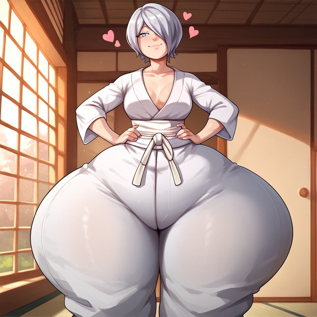 1girls ai_assisted ai_generated astroodragon_(ai_generated) big_ass enormous_ass huge_ass kalagod martial_arts_uniform my_hero_academia pear_shaped reiko_yanagi small_breasts white_hair wide_hips