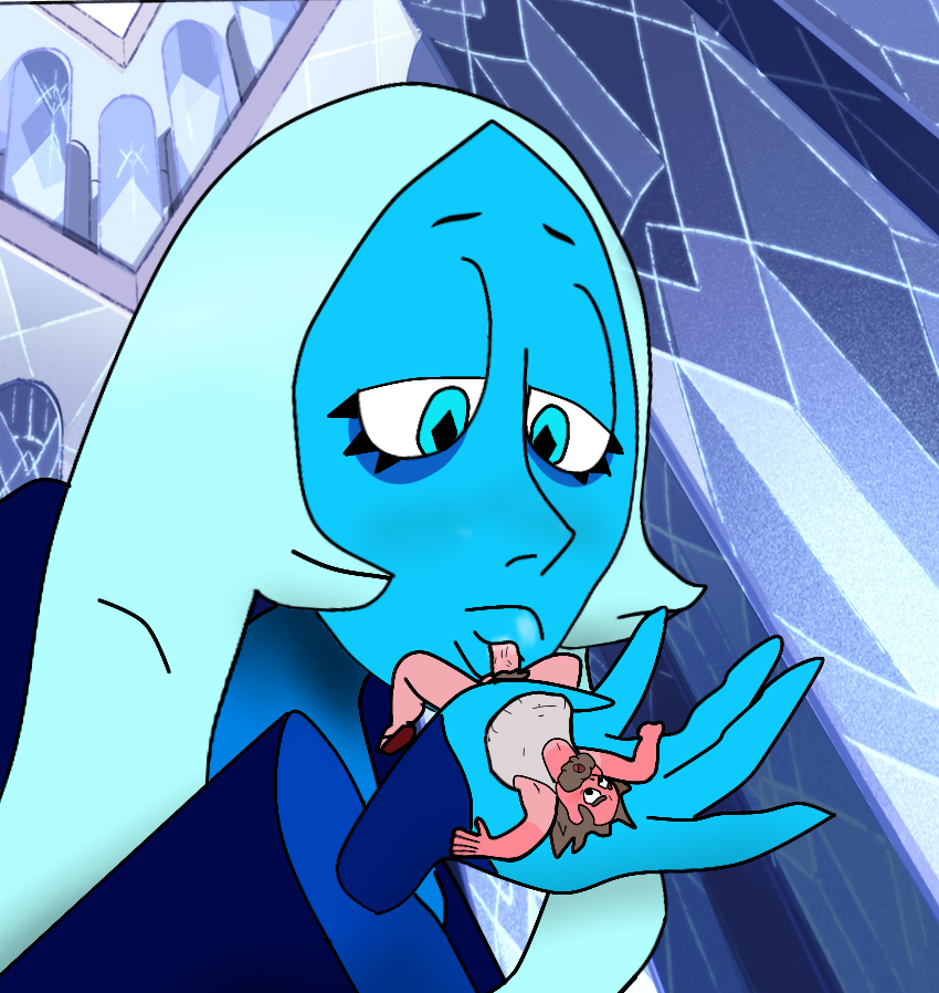 blowjob blue_body blue_diamond_(steven_universe) blue_eyes blue_hair blue_skin fellatio gem_(species) giant_woman giantess greg_universe human human_penetrating kiwilewds larger_female macro_female macro_on_micro micro size_difference smaller_male steven_universe