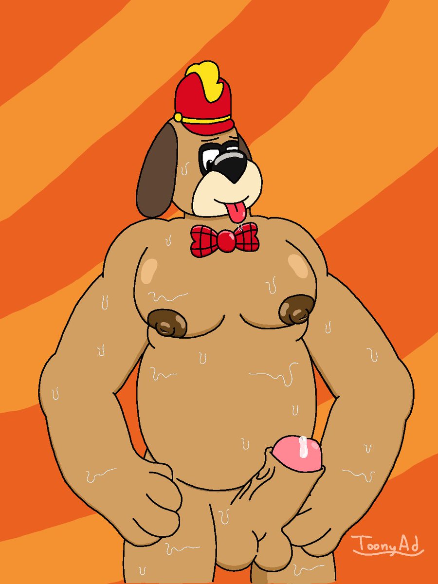 anthro balls beagle buff canine fleegle_(banana_splits) furry leaking_cum male_only nipples penis precum slightly_chubby sweat tounge_out