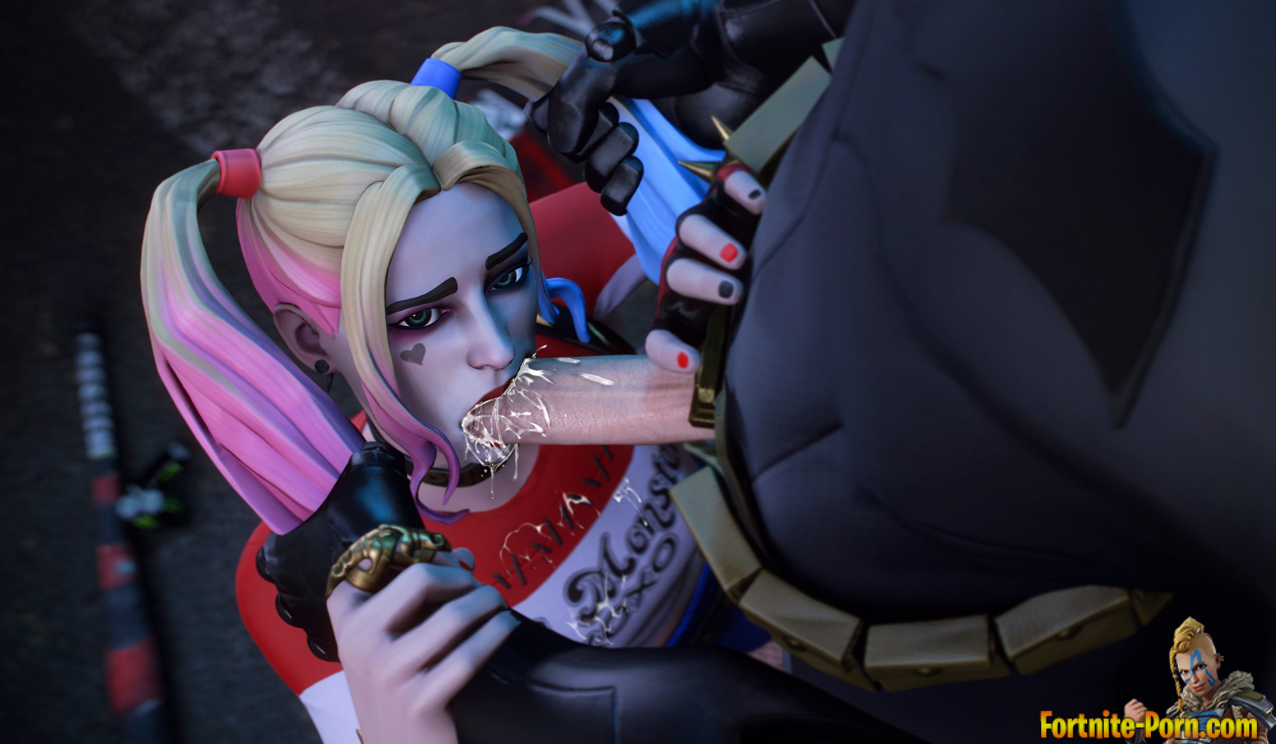 3d, batman, batman (bruce wayne), batman (series), black nails, blowjob, bruce wayne, colored hair, cum, cum in mouth, cum inside, dc, dc comics, eclair stones, eclair-stones, eclairstones, fellatio, female, female focus, fortnite, fortnite: battle royale, harley quinn, harley quinn (fortnite), male, nail polish, red nails, suicide squad, suicide squad (2016), tagme, twintails