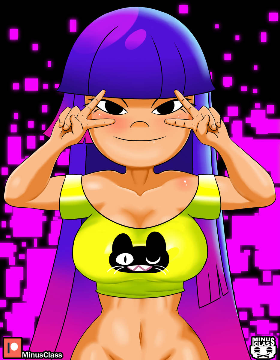 bangs bare_midriff bare_shoulders big_breasts bottomless breasts busty eyelashes female female_focus female_only glitch_techs hourglass_figure large_breasts long_hair miko_kubota minus_class navel nickelodeon pelvic_line pose posing purple_hair solo standing tagme v_sign