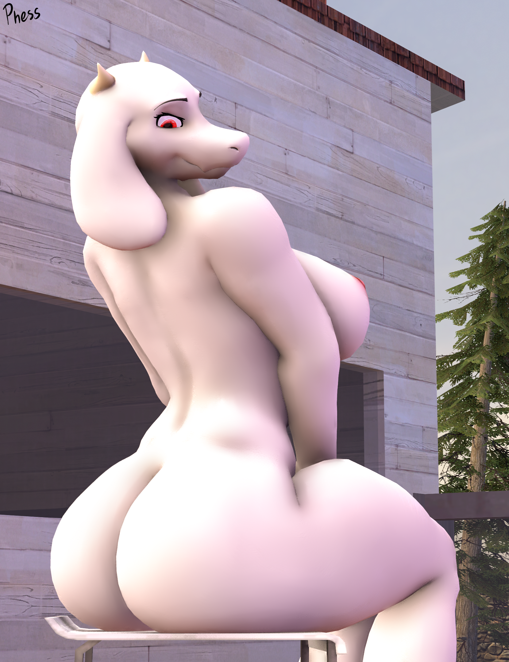1girls, 3d, anthro, anthro female, anthro only, ass, back, big ass, big breasts, breasts, caprine, deltarune, female, female only, furry, furry female, furry only, horns, phess, sitting, solo, source filmmaker, thick, thick thighs, toriel, undertale, undertale (series)