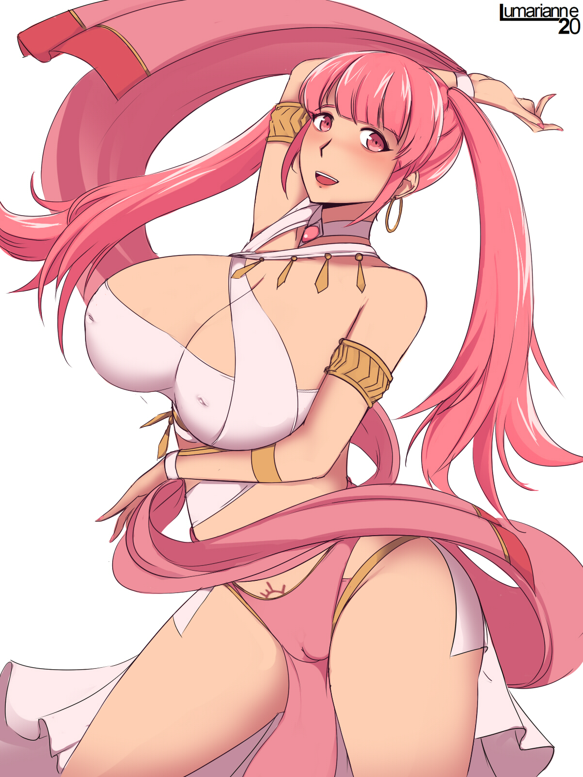 1girls, alternate breast size, alternate version available, big breasts, breasts, color, covered nipples, dancing class outfit, female, female only, fire emblem, fire emblem: three houses, hilda valentine goneril, large breasts, long hair, lumarianne20, nintendo, nipples, nipples visible through clothing, pink eyes, pink hair, solo, twintails