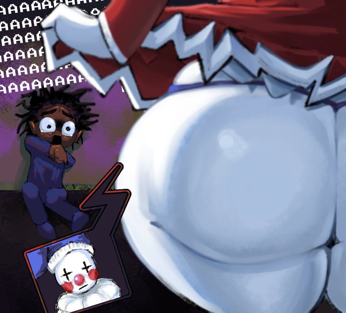2boys, ass, ass focus, back view, big ass, bottom heavy, femboy, look outside, male only, monkiebrained, pierre (look outside), punishedtooner, sam (look outside), tagme, text, toony, toony face, unamused