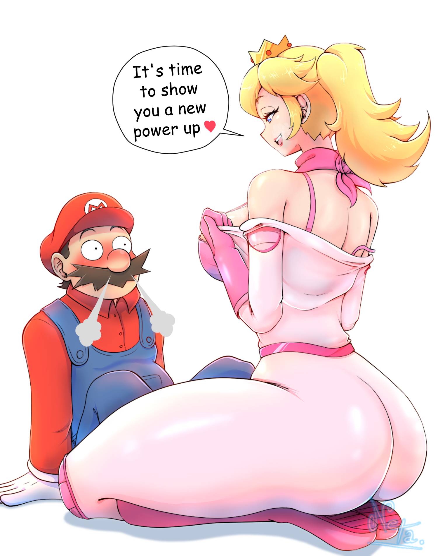 1girls, ass, ass focus, big ass, blonde hair, blue eyes, blush, crown, dialogue, female, female focus, female only, heart, heart symbol, horny, illumination entertainment, mario, mario (series), nintendo, nintendo switch, nintendo switch 2, plumber, princess peach, showing breasts, super mario bros., super mario bros. (2023 film), super mario galaxy, super smash bros., tagme, tagme (artist), text, universal pictures, universal studios