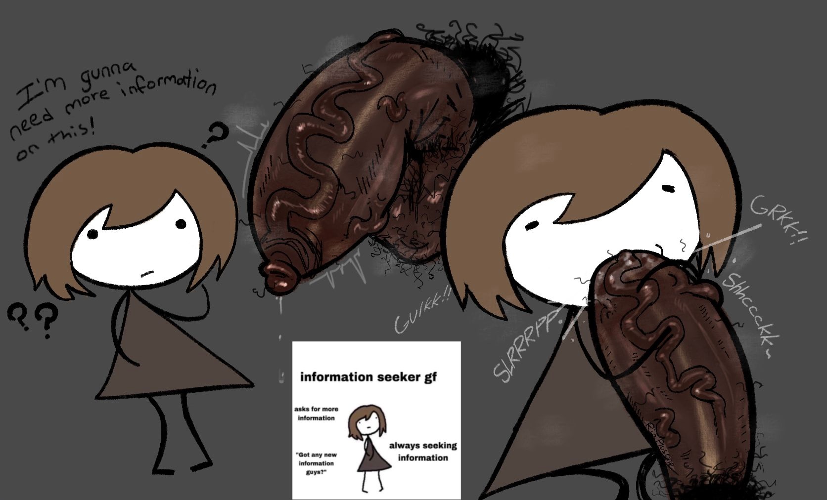 big penis, blowjob, blowjob face, bush, bushy pubes, confused, confused look, dark skin, dark-skinned male, fat cock, gray background, huge cock, ideal gf, image set, interracial, massive penis, meme, oral, oral sex, penis too big, precum, precum on penis, precum string, pubic hair, riaplusone, stickman, sucking, sucking penis, sucking tip, veiny penis