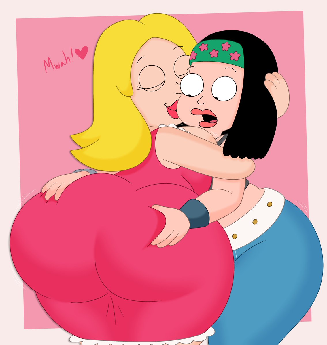 3barts, american dad, big ass, big breasts, female, francine smith, hands on ass, hayley smith, incest, kissing, wide hips