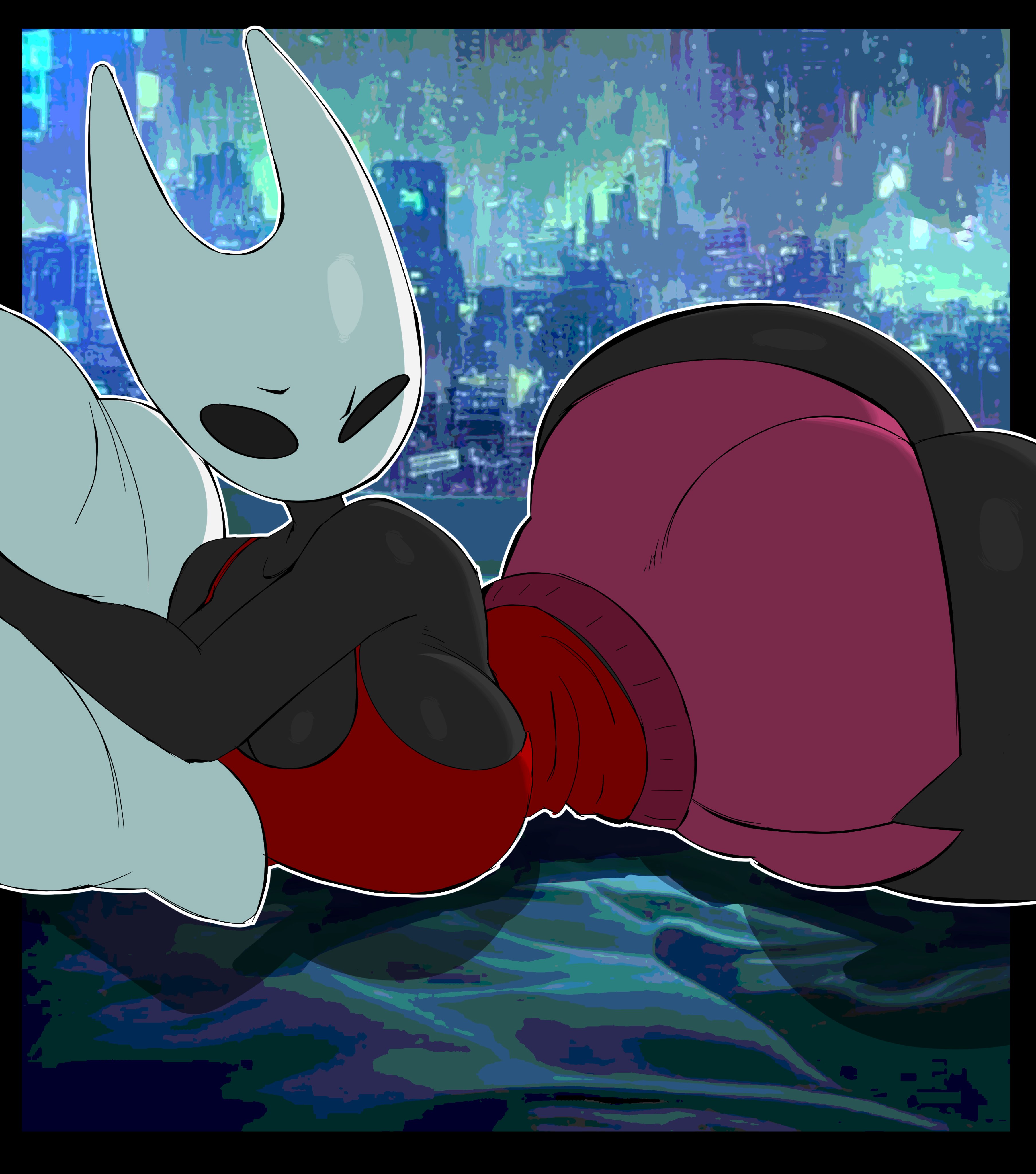 1girls, 2 horns, anthro, ass, bed, bedroom, big ass, big breasts, big butt, big thighs, black body, black skin, breasts, bug, bug girl, female, female focus, female only, half-closed eyes, hollow knight, hollow knight: silksong, hornet (hollow knight), huge breasts, huge thighs, hyper, hyper ass, hyper thighs, insect girl, insectoid, looking at viewer, sleepy, thick, thick ass, thick hips, thick legs, thick thighs, zudofu (artist)
