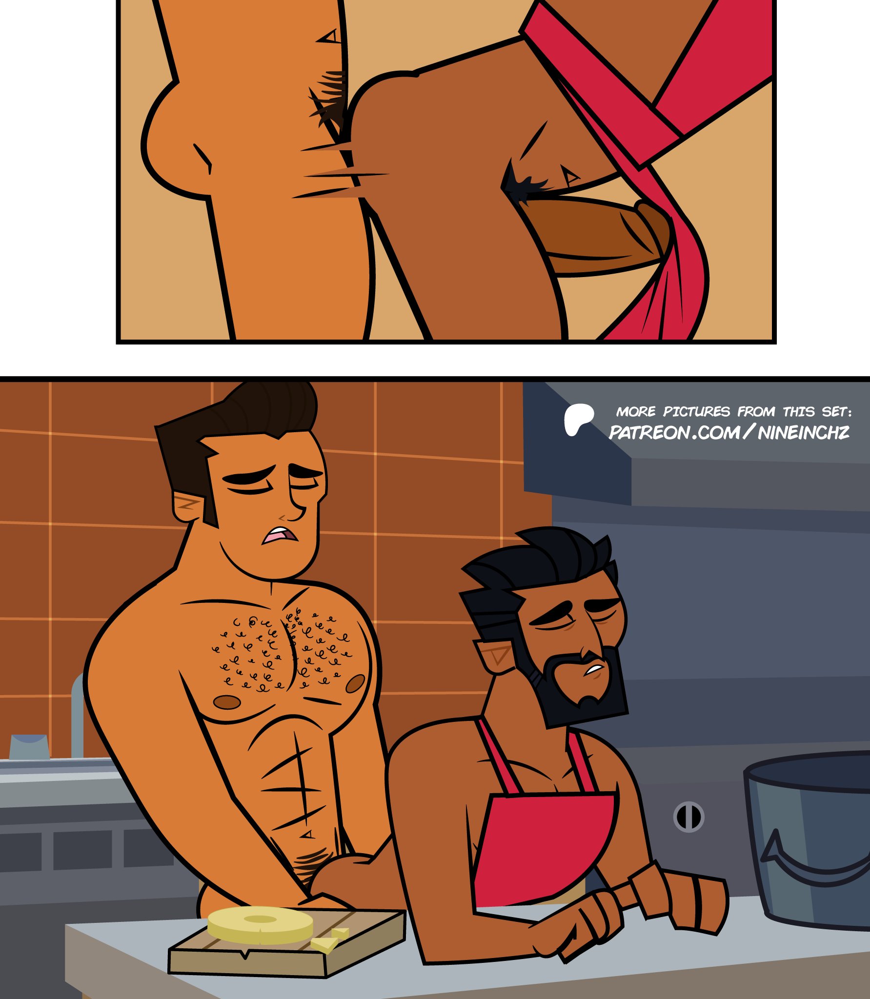 abs, anal sex, apron, arab, arab male, arabian, bara, bara tiddies, bara tits, beard, black beard, black cock, black eyebrows, black hair, bodybuilder, brown eyebrows, brown eyes, brown hair, brown skin, chef, chest, chest hair, closed eyes, cock, cooking, dark skin, dark-skinned male, diego (disventure camp), diego olivo, disventure camp, disventure camp: carnival of chaos, doggy style, dominant, domination, duo, duo focus, duo male, enjoying, enjoying sex, enjoyment, gay, gay domination, gay male, gay sex, hairy chest, hairy male, hands on ass, hands on hips, hands on thighs, hands-free, height difference, himbo, hunk, intercourse, interracial, kitchen, kitchen sex, latino, latino male, male only, male/male, moaning, moaning in pleasure, muscular, muscular arms, muscular legs, muscular male, muscular thighs, nipples, odd nation cartoons, patreon, penetration, penis, pleasure face, pleasured, pubic hair, rough sex, sex, sexual intercourse, sexy, sexy body, sexy pose, simple background, standing position, suggestive, suggestive gesture, suggestive look, suggestive pose, tdda19, yaoi, zaid (disventure camp), zaid hakim