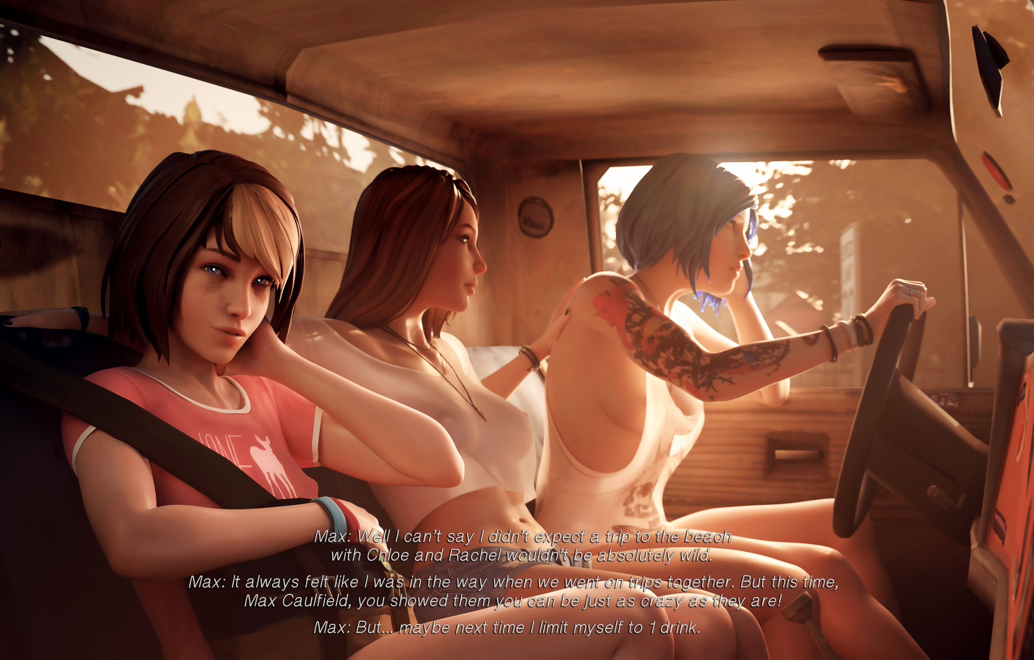 3d, 3girls, big ass, big breasts, big thighs, blue hair, breasts, chloe price, clothing, curvaceous, curvy, curvy figure, dinoboy555, female, group, hips, huge ass, huge breasts, human, large ass, large breasts, life is strange, life is strange 2, life is strange: before the storm, life is strange: true colors, mature, mature female, max caulfield, multiple girls, pale skin, pickup truck, rachel amber, slim waist, thick, thick hips, thick legs, thick thighs, thighs, voluptuous, waist, wide hips