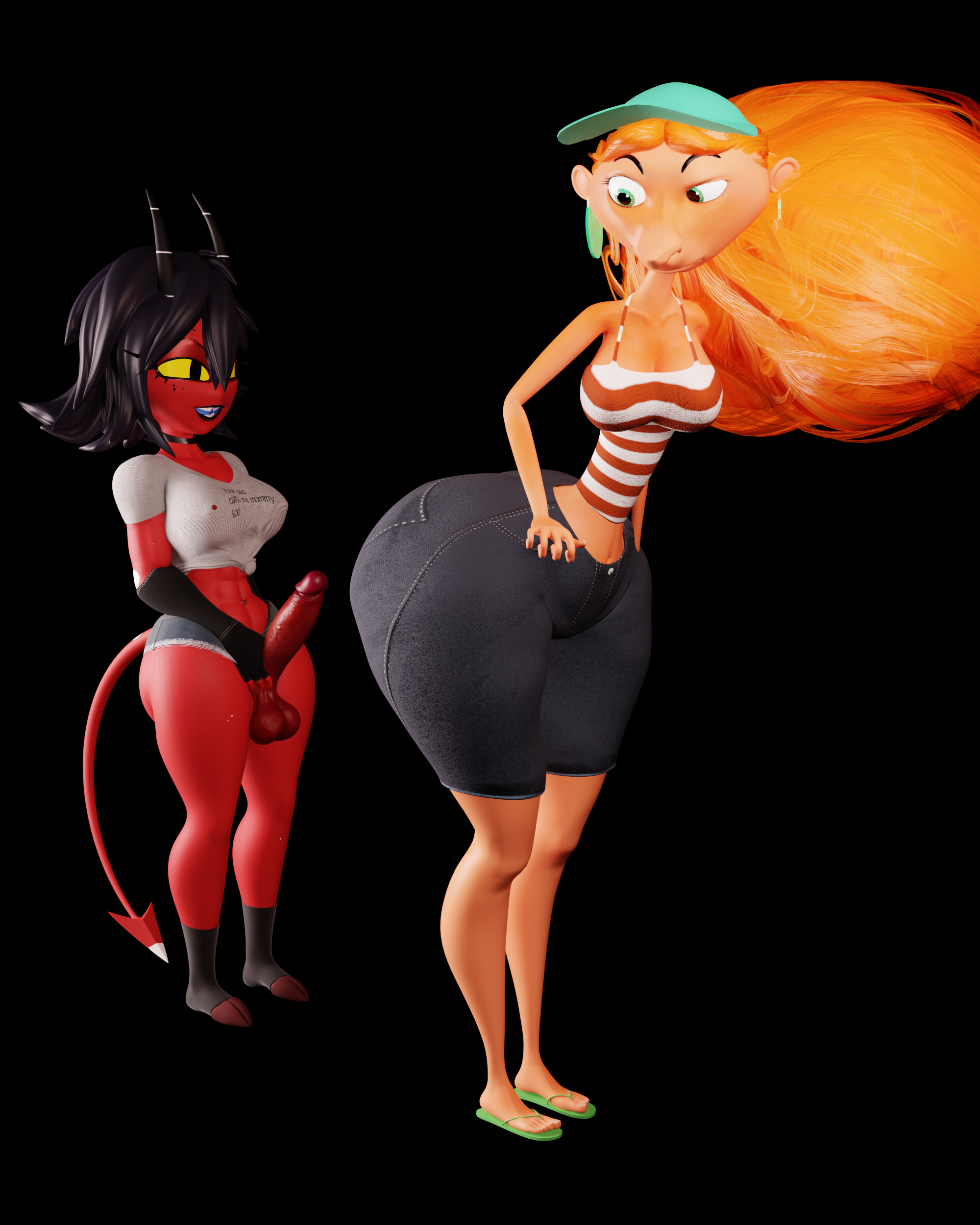 3d, ass, booty shorts, bubble butt, curvaceous, curvy, fat ass, female, futa on female, futanari, helluva boss, heperson, huge ass, inner workings, jiggle, kate (inner workings), milf, millie (helluva boss), short hair, shorts, shortstack, thick, thick ass, thick thighs, voluptuous, voluptuous female
