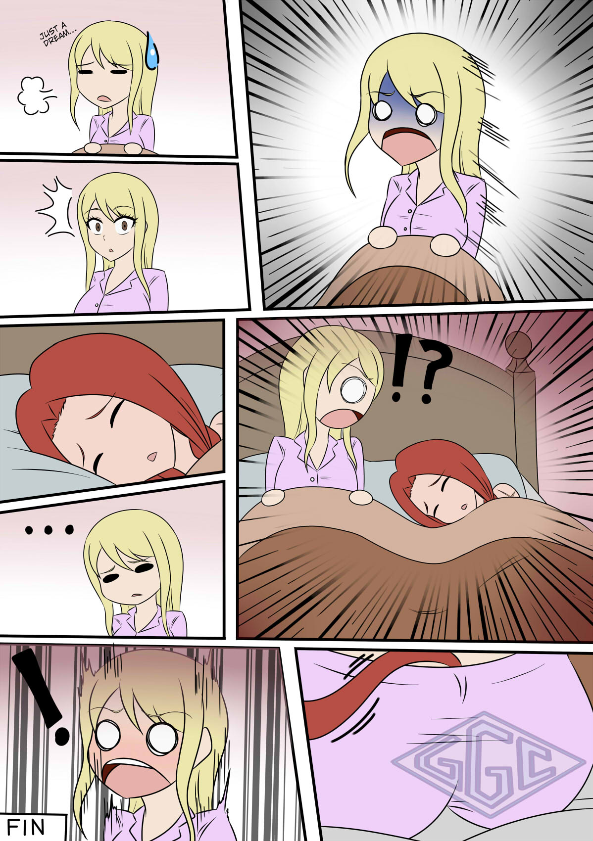 blonde_hair blonde_hair_female fairy_tail female flare_corona ggc lucy_heartfilia red_hair red_hair_female sleeping tentacle yuri