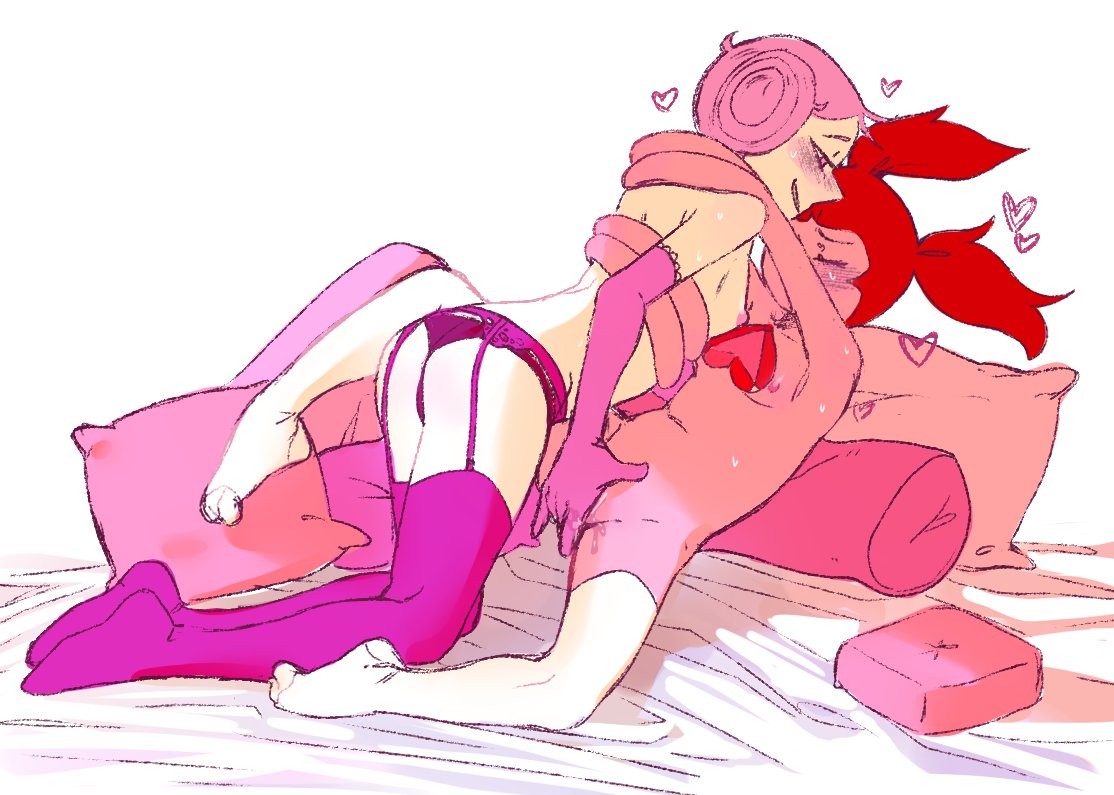 2girls fingering flat_chest garter_belt gem_(species) gyger_been lenceria lingerie masturbating_other multiple_girls panties pink_hair pink_pearl_(steven_universe) pink_skin pleasure_face small_breasts spinel_(steven_universe) steven_universe steven_universe:_the_movie steven_universe_future stockings volleyball_(steven_universe) yuri