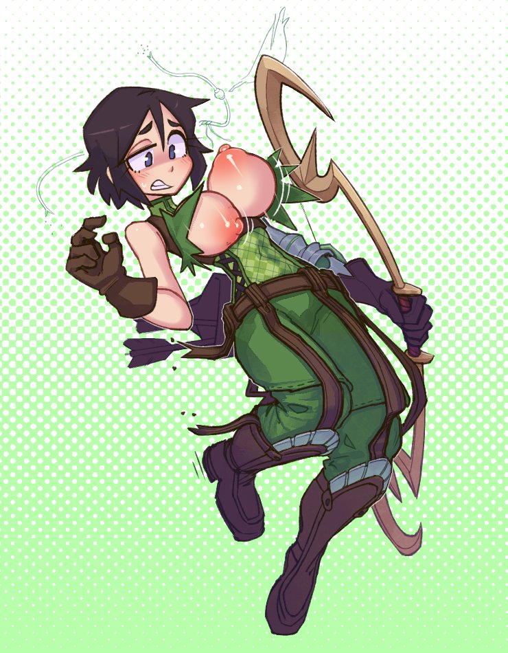 1girls, bouncing breasts, breasts out, brown hair, cragscleft, female, fire emblem, fire emblem awakening, nintendo, noire (fire emblem), wardrobe malfunction